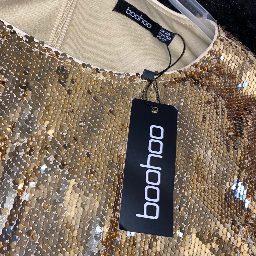 BooHoo Gold sequins Long sleeve dress